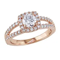 Womens 1 CT. T.W. Natural White Diamond 14K Rose Gold Halo Engagement Ring