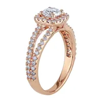 Womens 1 CT. T.W. Natural White Diamond 14K Rose Gold Halo Engagement Ring