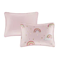 Mi Zone Kids Mia Rainbow With Metallic Printed Stars Reversible Quilt Set With Throw Pillow