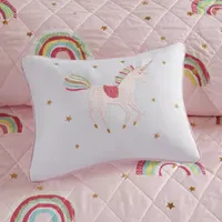 Mi Zone Kids Mia Rainbow With Metallic Printed Stars Reversible Quilt Set Throw Pillow
