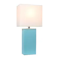 Elegant Designs Modern Leather Table Lamp with White Fabric Shade