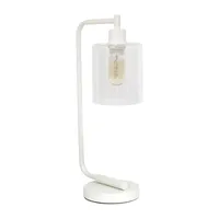 Simple Designs Industrial Iron Lantern Desk Lamp with Glass Shade