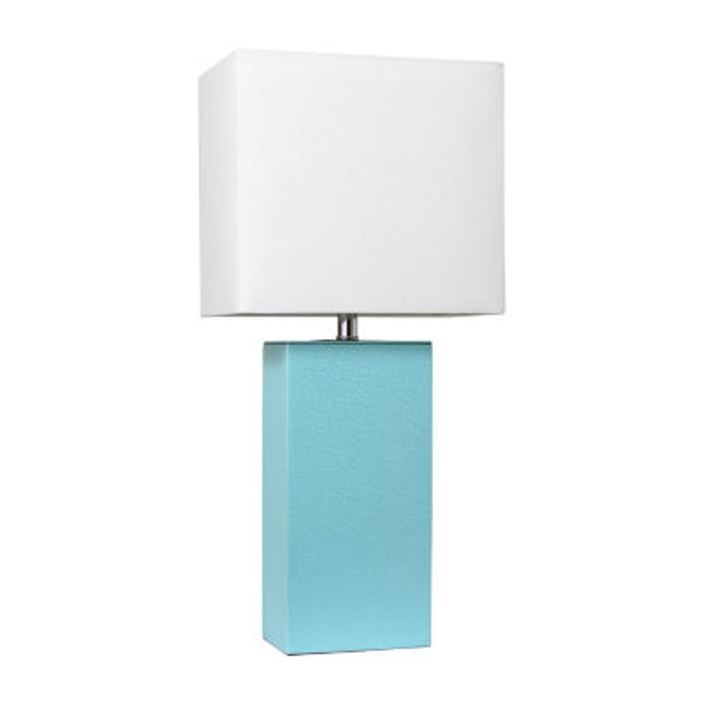 Elegant Designs Modern Leather Table Lamp with White Fabric Shade