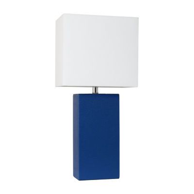 Elegant Designs Modern Leather Table Lamp with White Fabric Shade