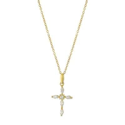 Silver Treasures Cubic Zirconia 14K Gold Over Silver 18 Inch Cable Cross Pendant Necklace