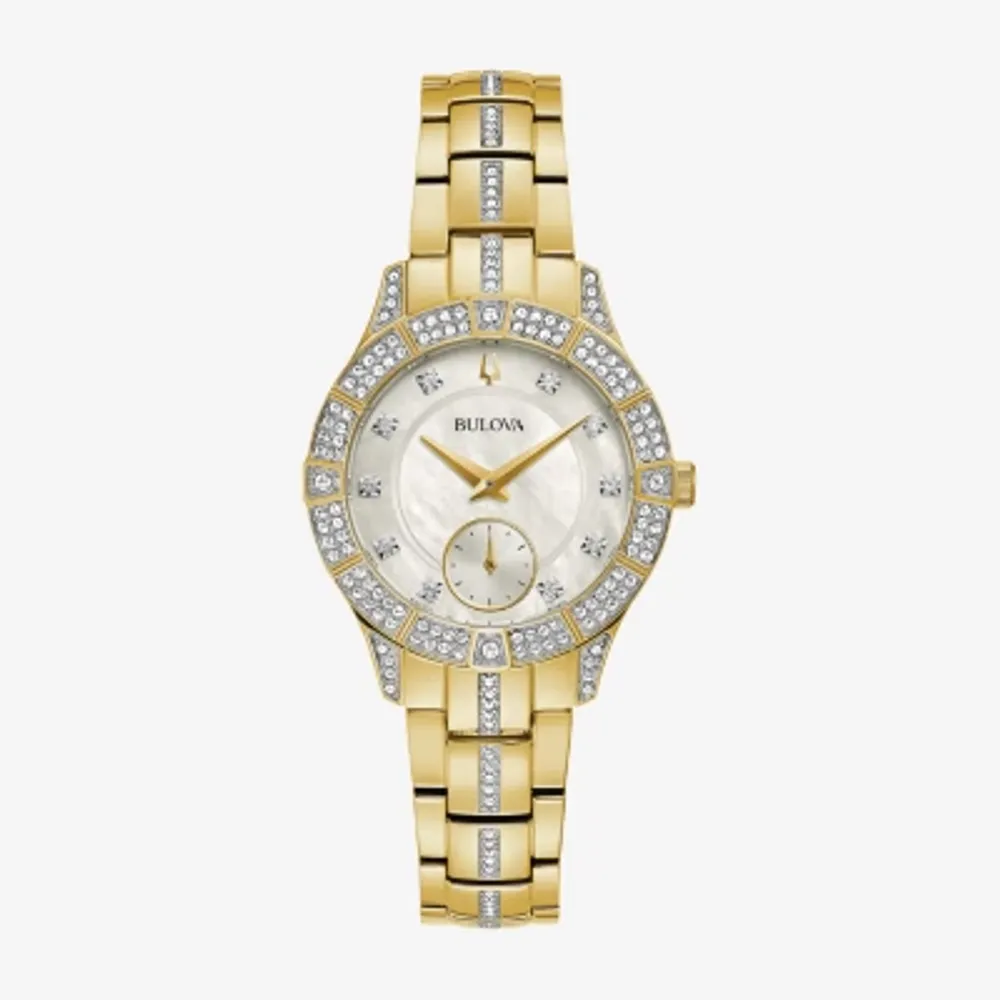 Bulova Crystal Womens Crystal Accent Gold Tone Stainless Steel Bracelet Watch 98l283