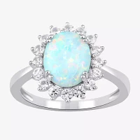 Womens Lab Created White Opal Sterling Silver Cocktail Ring