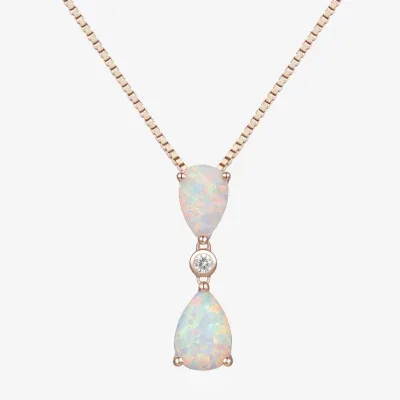 Womens Lab Created White Opal 14K Rose Gold Over Silver Pendant Necklace