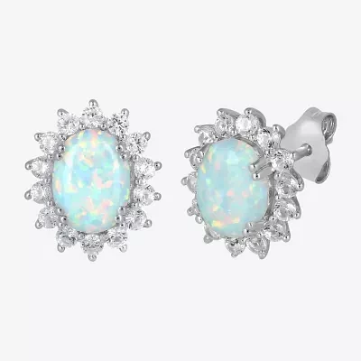 Lab Created White Opal Sterling Silver 12.4mm Stud Earrings