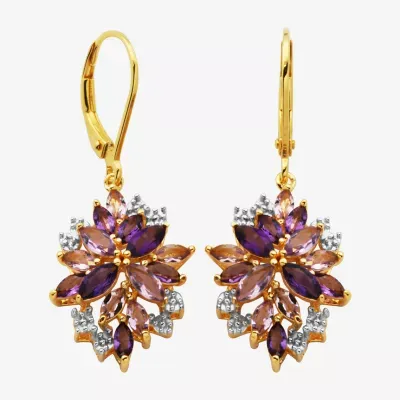 Genuine Purple Amethyst 14K Gold Over Silver Drop Earrings