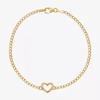 14K Gold Hollow Curb Heart Link Bracelet