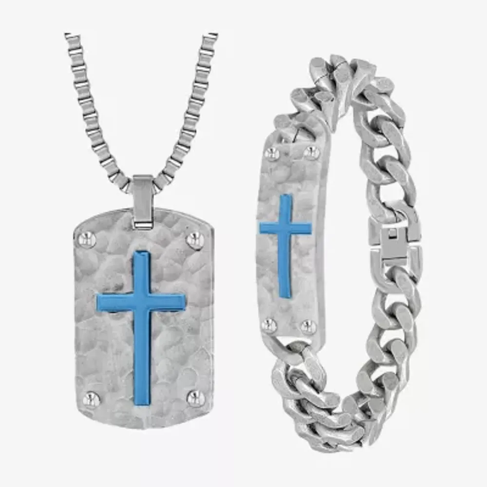 Silver Tone Stainless Steel Cross 2-pc. Jewelry Set