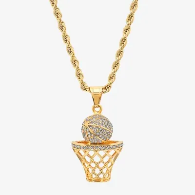 Steeltime Basketball Mens 2 1/4 CT. T.W. White Cubic Zirconia 18K Gold Over Stainless Steel Pendant Necklace