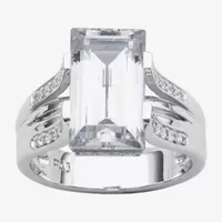 Womens Cubic Zirconia Sterling Silver Rectangular Solitaire Cocktail Ring