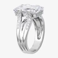 Womens Cubic Zirconia Sterling Silver Rectangular Solitaire Cocktail Ring