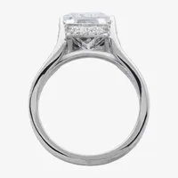 Womens Cubic Zirconia Sterling Silver Rectangular Solitaire Cocktail Ring