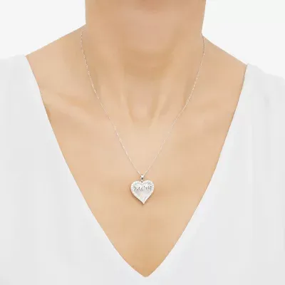 Womens White Mother Of Pearl Sterling Silver Heart Pendant Necklace