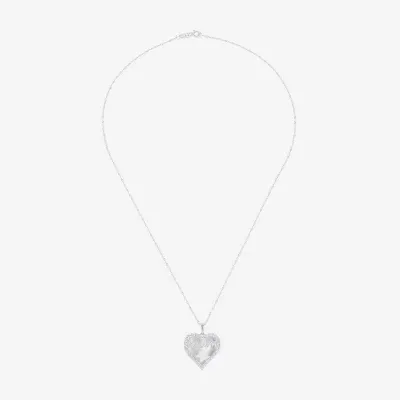 Womens White Mother Of Pearl Sterling Silver Heart Pendant Necklaces