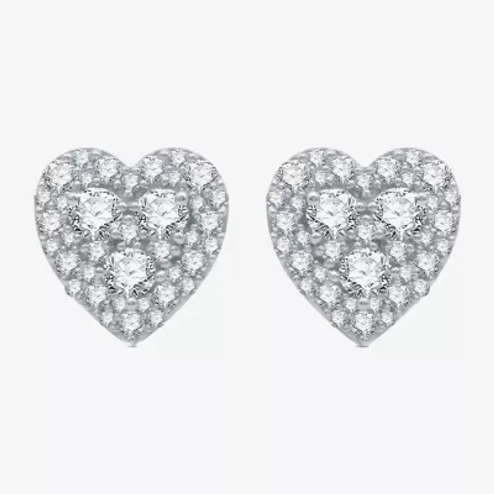 (H-I / I1) 1 CT. T.W. Lab Grown White Diamond Sterling Silver 10.9mm Heart Stud Earrings