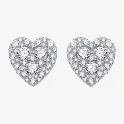 (H-I / I1) 1 CT. T.W. Lab Grown White Diamond Sterling Silver 10.9mm Heart Stud Earrings
