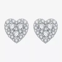 (H-I / I1) 1 CT. T.W. Lab Grown White Diamond Sterling Silver 10.9mm Heart Stud Earrings