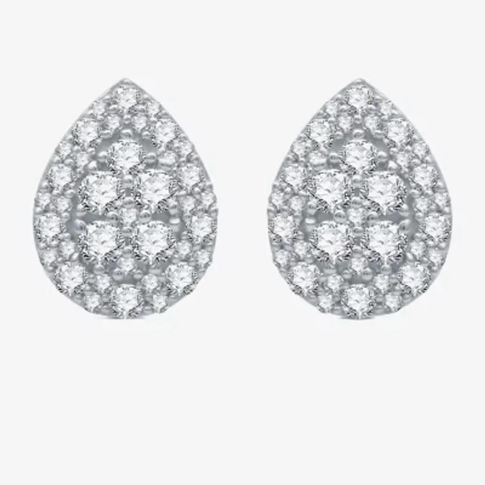 (H-I / I1) 1 CT. T.W. Lab Grown White Diamond Sterling Silver 12.7mm Pear Stud Earrings