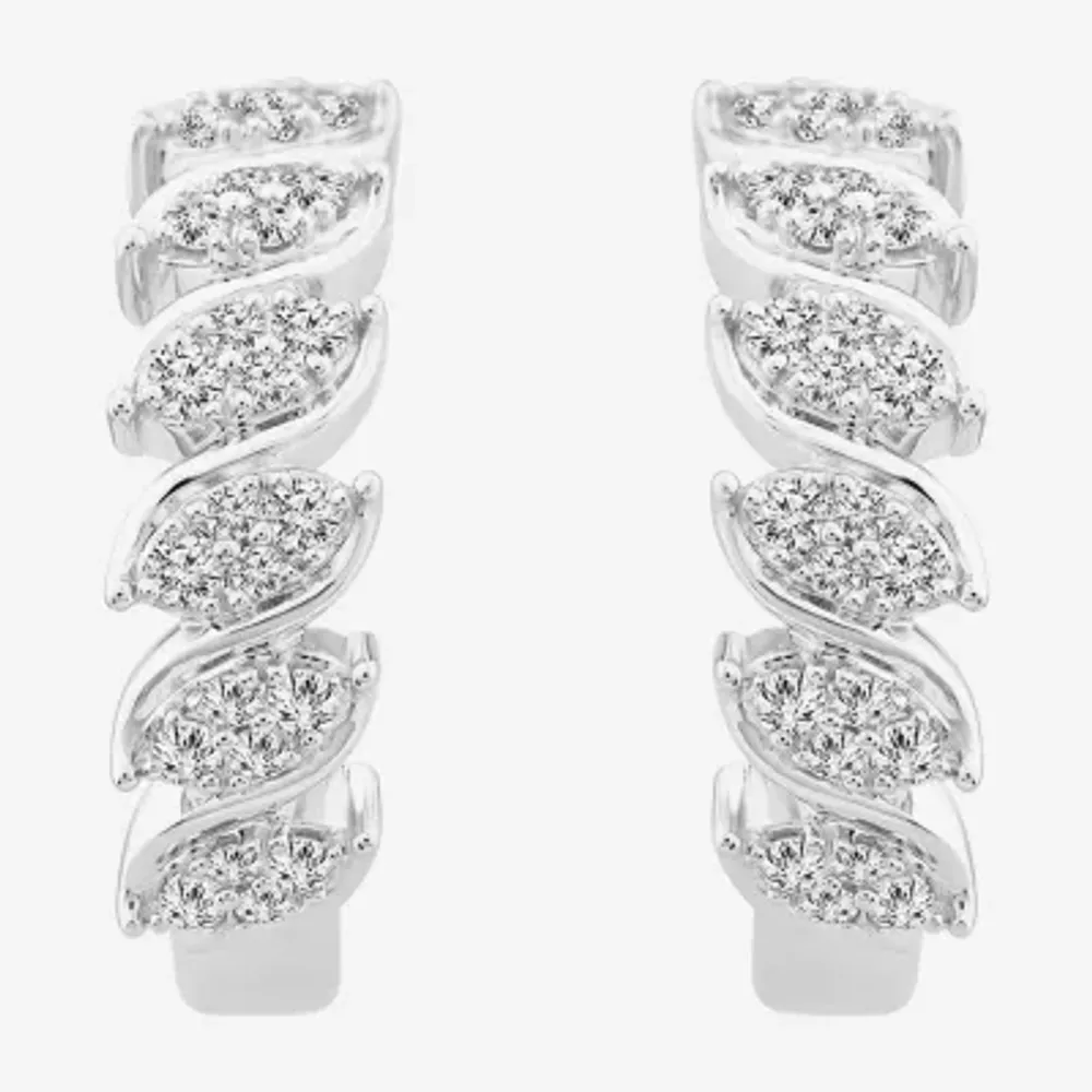 Men's Diamond Huggie Hoop Earrings 1/3 ct tw Round-cut 10K White