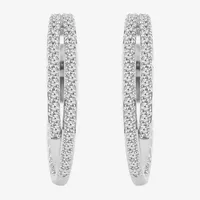 2 CT. T.W. Natural White Diamond 14K White Gold 27.2mm Hoop Earrings