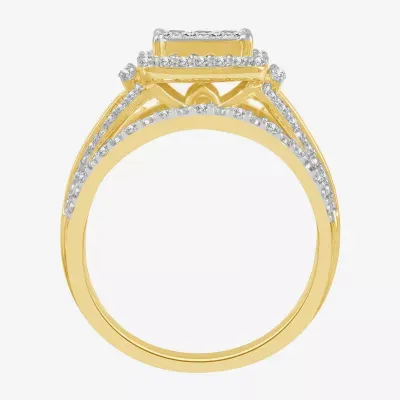 Womens 1 CT. T.W. Mined White Diamond 10K Gold Halo Engagement Ring