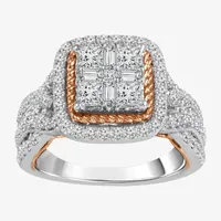 Womens 1 1/2 CT. T.W. Natural White Diamond 14K Two Tone Gold Cushion Halo Engagement Ring