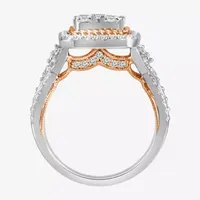 Womens 1 1/2 CT. T.W. Natural White Diamond 14K Two Tone Gold Cushion Halo Engagement Ring