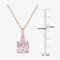 Womens Lab Created Pink Sapphire 14K Rose Gold Over Silver Cushion Pendant Necklace