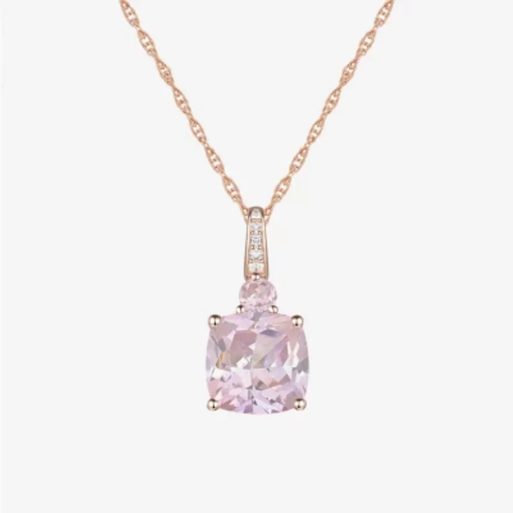 Womens Lab Created Pink Sapphire 14K Rose Gold Over Silver Cushion Pendant Necklaces