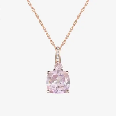 Womens Lab Created Pink Sapphire 14K Rose Gold Over Silver Cushion Pendant Necklaces