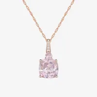 Womens Lab Created Pink Sapphire 14K Rose Gold Over Silver Cushion Pendant Necklace