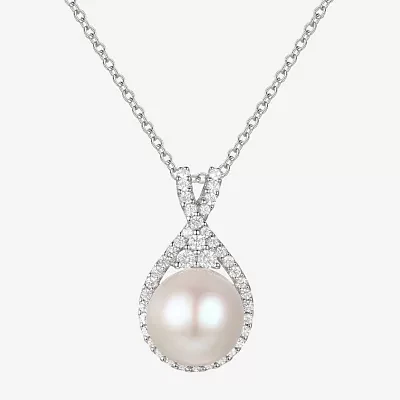 Womens Dyed White Cultured Freshwater Pearl Sterling Silver Pendant Necklace