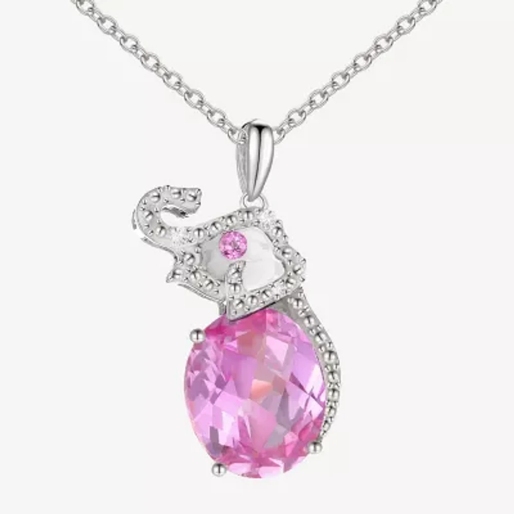 Lab-Created Pink Sapphire, Ruby & White Sapphire Elephant Pendant Necklace