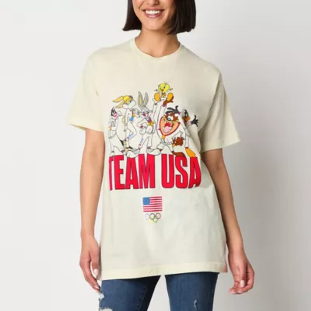 Juniors Olympics Team Usa Oversized Tee Womens Crew Neck Short Sleeve Looney Tunes Graphic T-Shirt