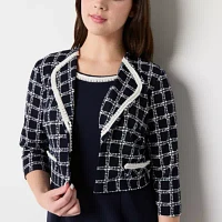 Maya Brooke Womens Pearl Trim Grid Jacket Dress