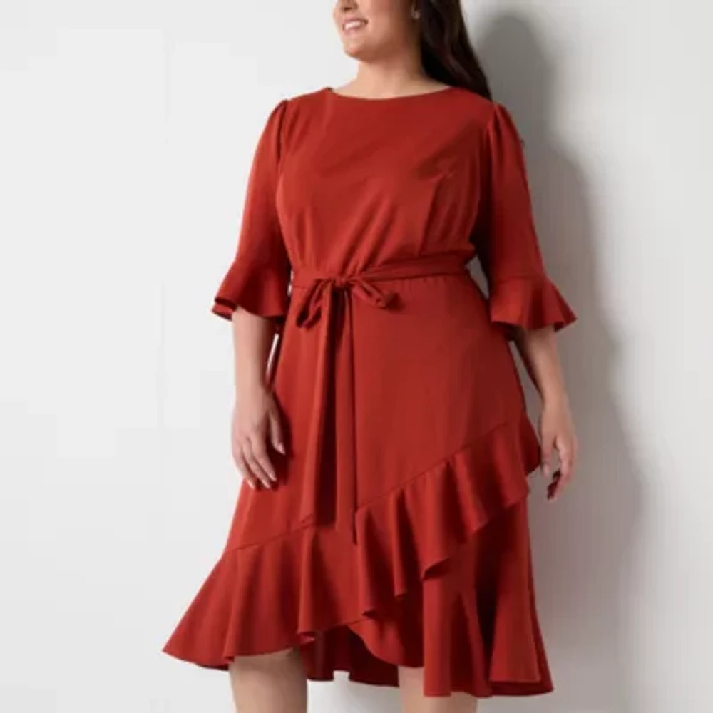 Danny & Nicole Womens 3/4 Sleeve Fit + Flare Dress Plus