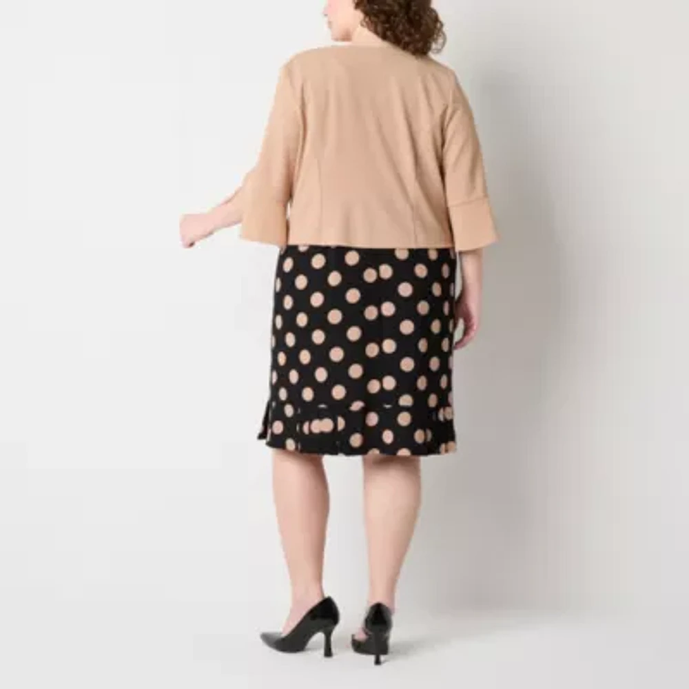 Maya Brooke Womens Dots Jacket Dress Plus