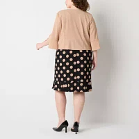 Maya Brooke Womens Dots Jacket Dress Plus