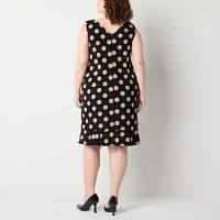 Maya Brooke Womens Dots Jacket Dress Plus