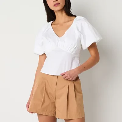 Worthington Womens V Neck Short Sleeve Blouse