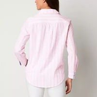 St. John's Bay Womens Long Sleeve Relaxed Fit Button-Down Shirt