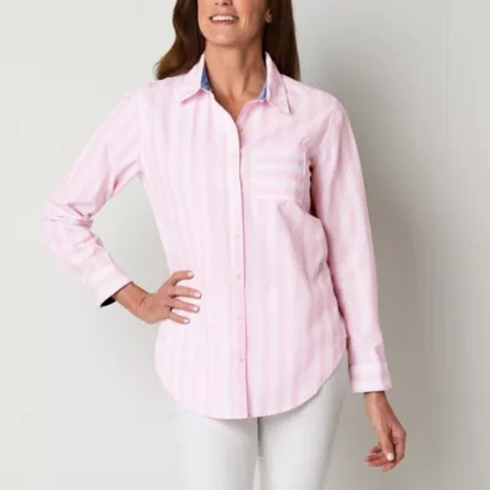 St. John's Bay Womens Long Sleeve Relaxed Fit Button-Down Shirt