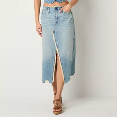 Arizona Womens Mid Rise Midi Denim Skirt-Juniors