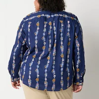 St. John's Bay Plus Womens Long Sleeve Regular Fit Button-Down Shirt
