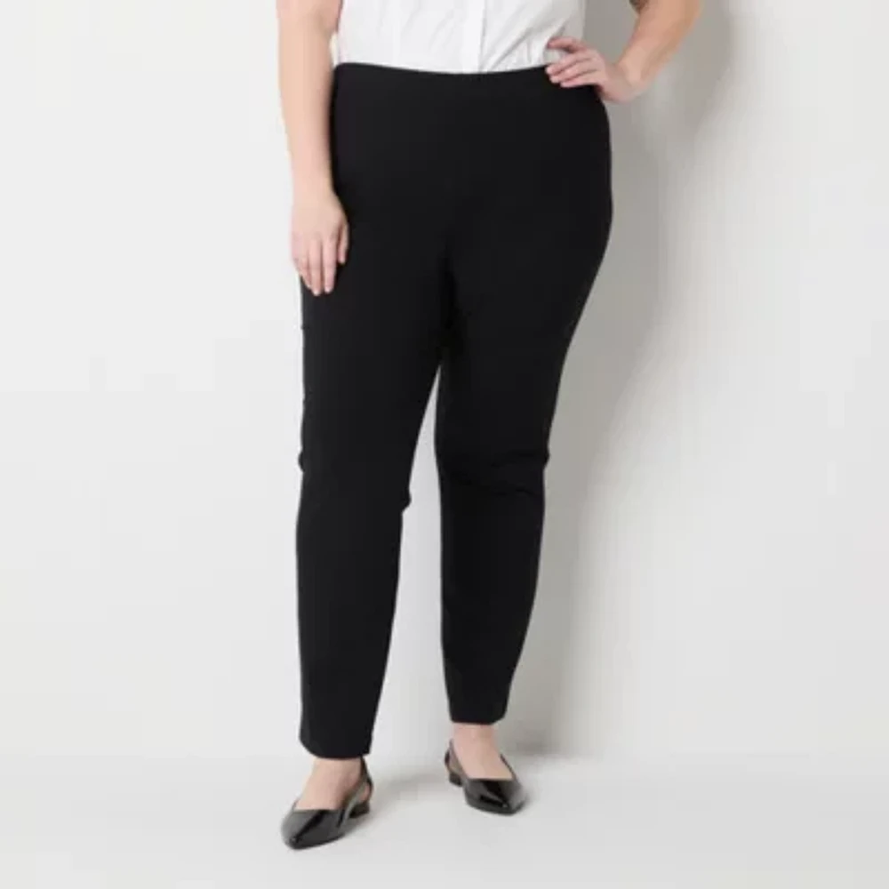 Liz Claiborne-Plus Alexis Ponte Womens Mid Rise Straight Pull-On Pants