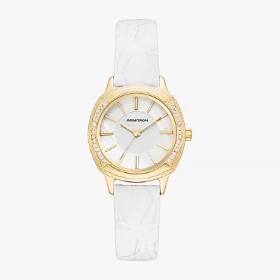 Armitron Womens White Leather Strap Watch 75-5977mpgpwt